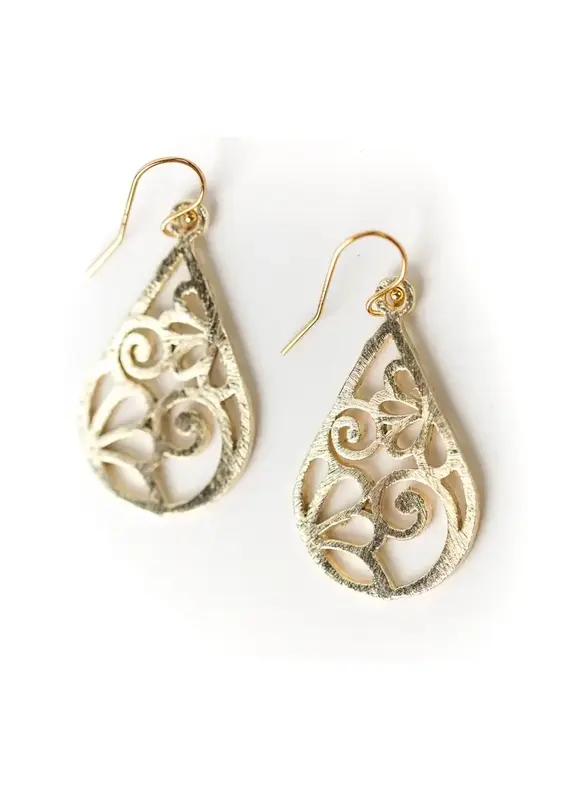 Anne Vaughan Brushed Gold Floral Swirl Droplet Earrings