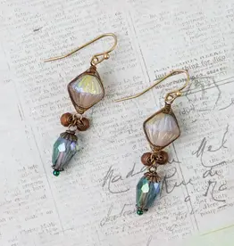 Anne Vaughan Crisp Autumn Czech Glass Crystal Dangle Herringbone Earrings