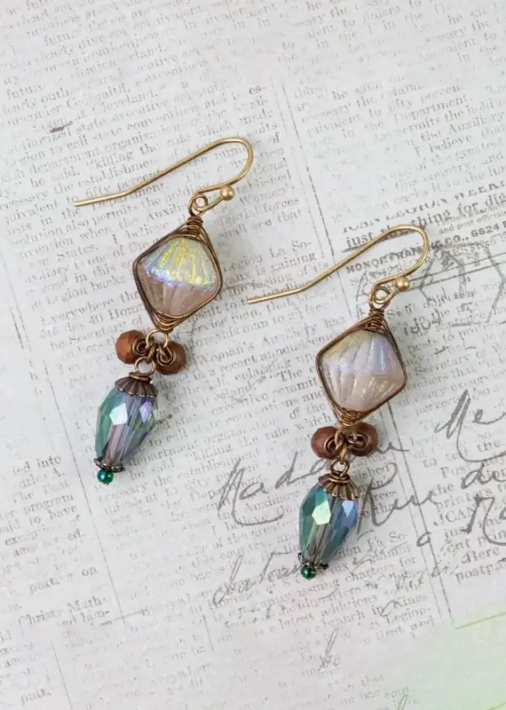 Anne Vaughan Crisp Autumn Czech Glass Crystal Dangle Herringbone Earrings