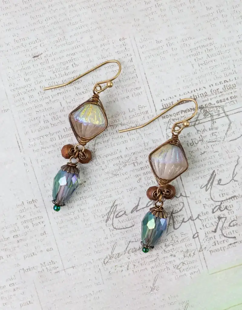 Anne Vaughan Crisp Autumn Czech Glass Crystal Dangle Herringbone Earrings