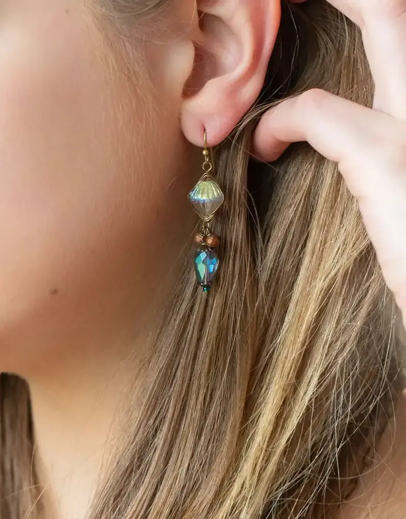 Anne Vaughan Crisp Autumn Czech Glass Crystal Dangle Herringbone Earrings