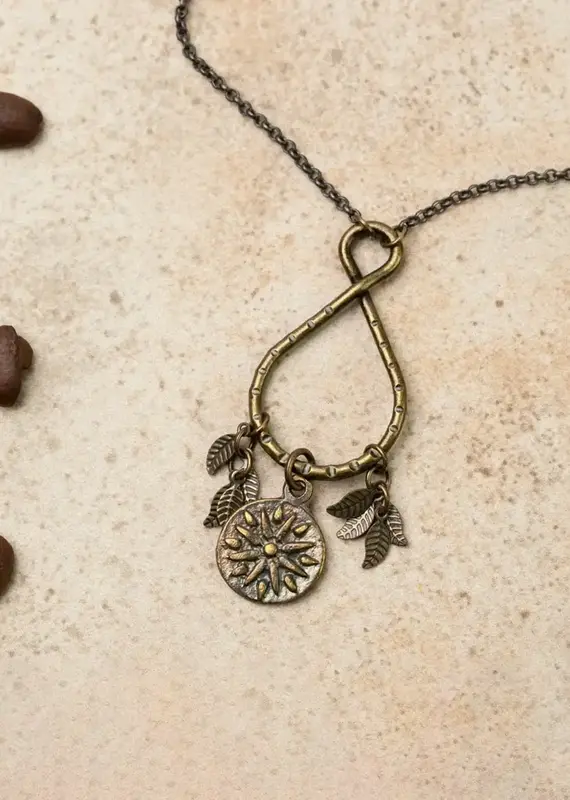 Anne Vaughan Espresso Organic Hammered Ring with Mandala Cluster Necklace