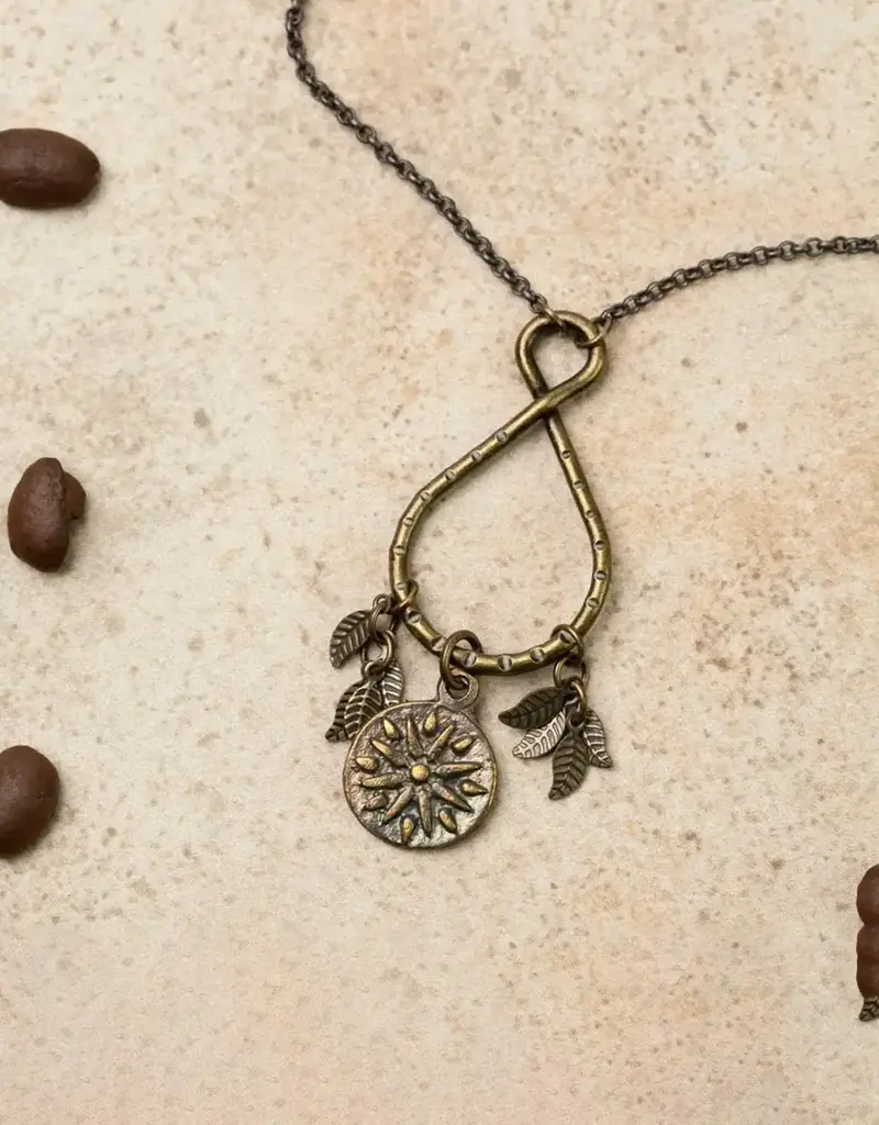 Anne Vaughan Espresso Organic Hammered Ring with Mandala Cluster Necklace