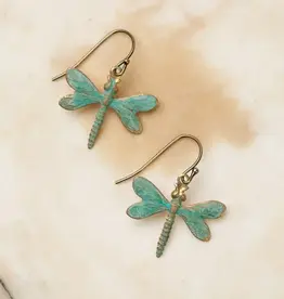 Anne Vaughan Rustic Creek Antique Brass Patina Dragonfly Earrings