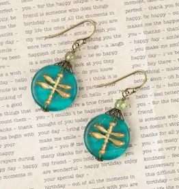 Anne Vaughan Rustic Creek Simple Czech Glass Dragonfly Earrings