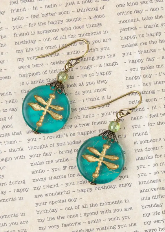 Anne Vaughan Rustic Creek Simple Czech Glass Dragonfly Earrings