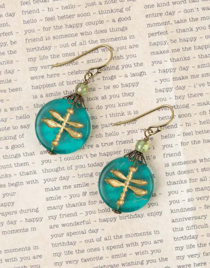 Anne Vaughan Rustic Creek Simple Czech Glass Dragonfly Earrings