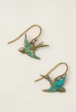 Anne Vaughan Wildflower Sparrow Birds with Patina Dangle Earrings