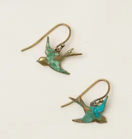Anne Vaughan Wildflower Sparrow Birds with Patina Dangle Earrings