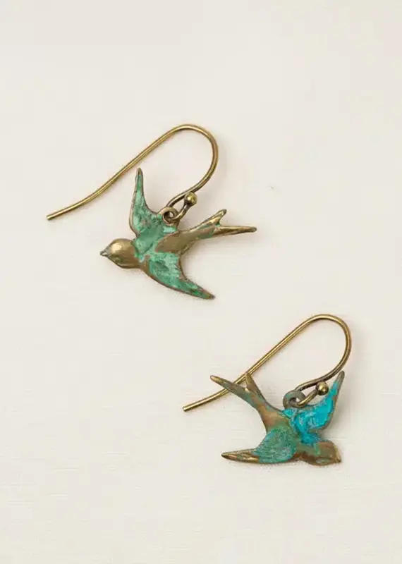 Anne Vaughan Wildflower Sparrow Birds with Patina Dangle Earrings