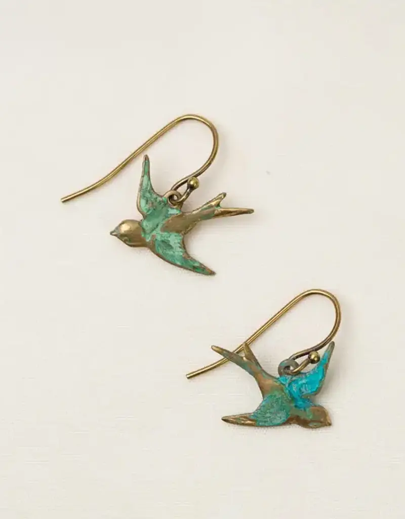 Anne Vaughan Wildflower Sparrow Birds with Patina Dangle Earrings