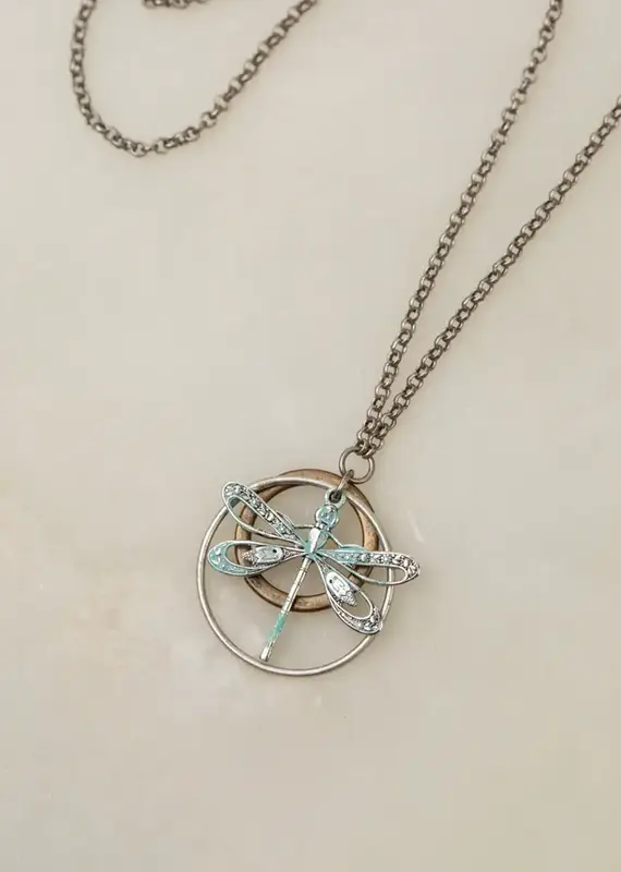 Anne Vaughan Wisdom Within Patina Dragonfly with Hoops Simple Necklace