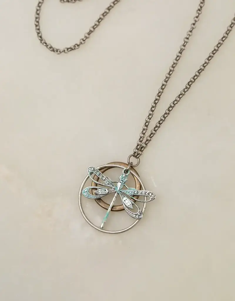 Anne Vaughan Wisdom Within Patina Dragonfly with Hoops Simple Necklace