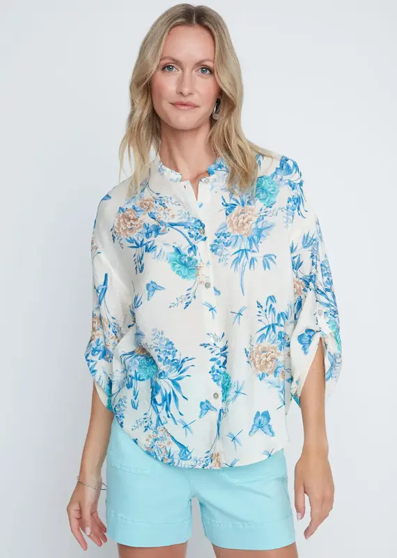 Renuar 3/4 Sleeve Button Front Top