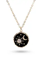 Edgy Petal Crescent Moon and Sun Necklace