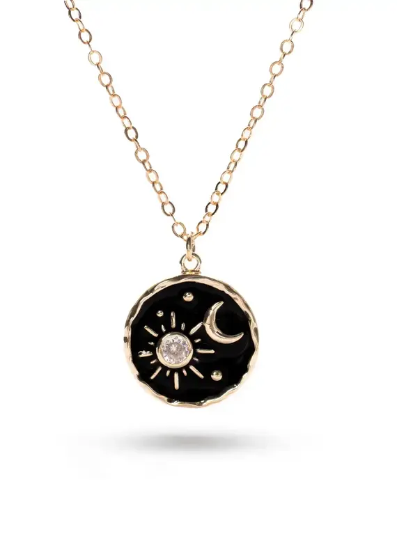 Edgy Petal Crescent Moon and Sun Necklace