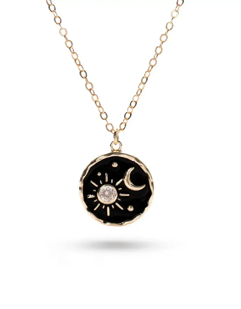 Edgy Petal Crescent Moon and Sun Necklace