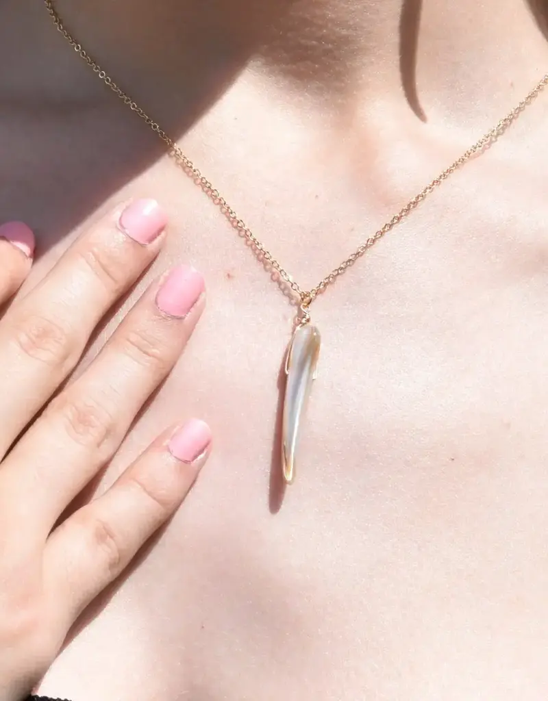 Edgy Petal Haven Amulet Mother of Pearl Spire Gold-Plated Necklace
