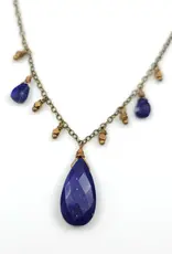 Edgy Petal Lapis Statement Necklace with Fringe Beads