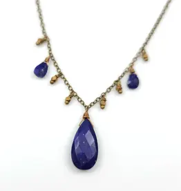 Edgy Petal Lapis Statement Necklace with Fringe Beads