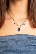 Edgy Petal Lapis Statement Necklace with Fringe Beads