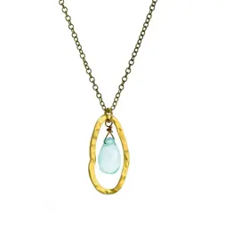 Edgy Petal Seafoam Chalcedony Inside Hammered Oval Necklace