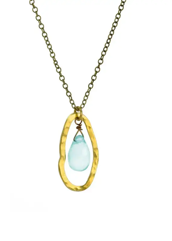 Edgy Petal Seafoam Chalcedony Inside Hammered Oval Necklace