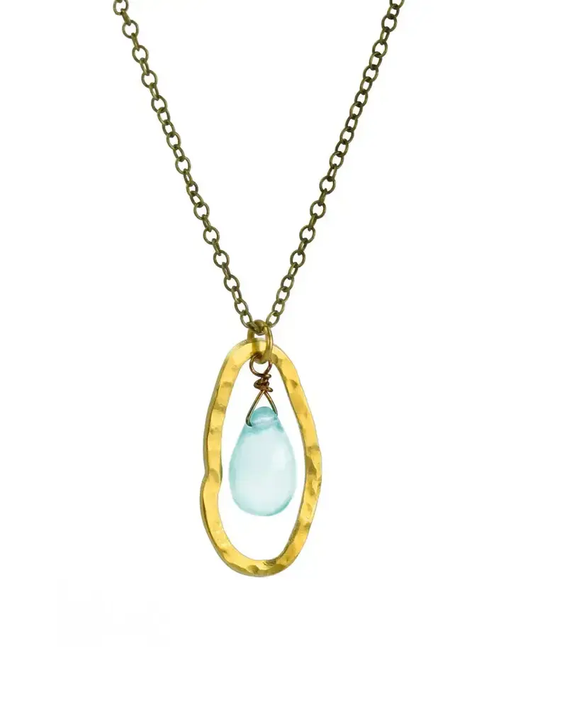 Edgy Petal Seafoam Chalcedony Inside Hammered Oval Necklace