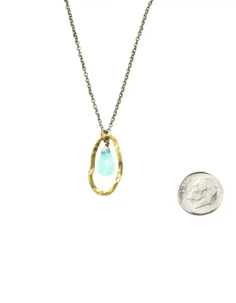 Edgy Petal Seafoam Chalcedony Inside Hammered Oval Necklace