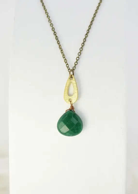 Edgy Petal Emerald Jade Teardrop Necklace