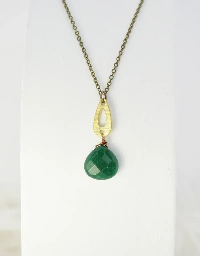 Edgy Petal Emerald Jade Teardrop Necklace