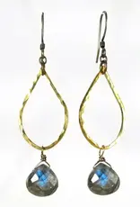 Edgy Petal Labradorite Hammered Teardrop Earrings