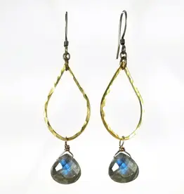 Edgy Petal Labradorite Hammered Teardrop Earrings