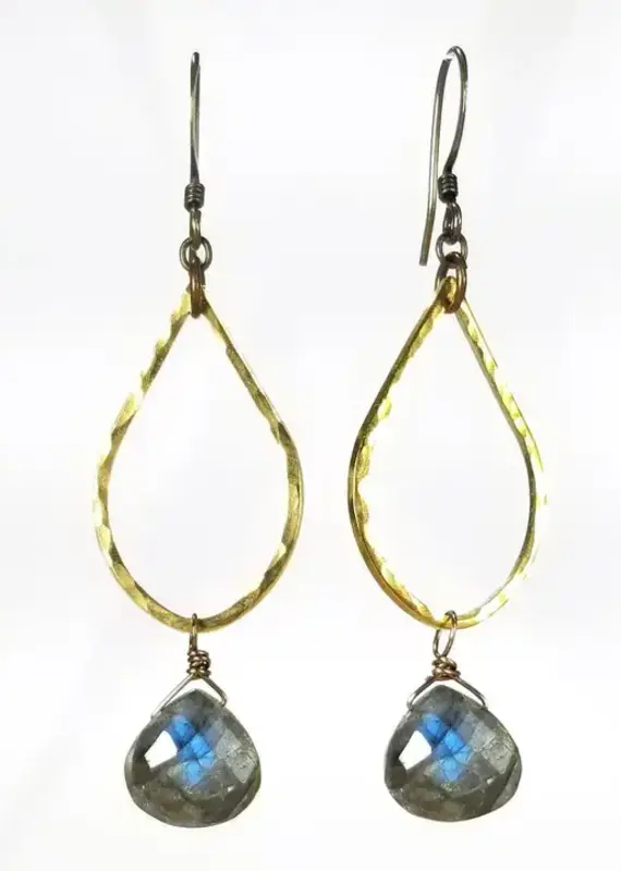 Edgy Petal Labradorite Hammered Teardrop Earrings