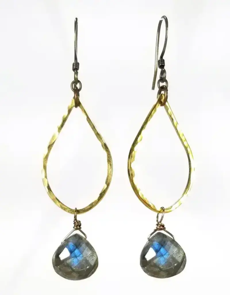 Edgy Petal Labradorite Hammered Teardrop Earrings