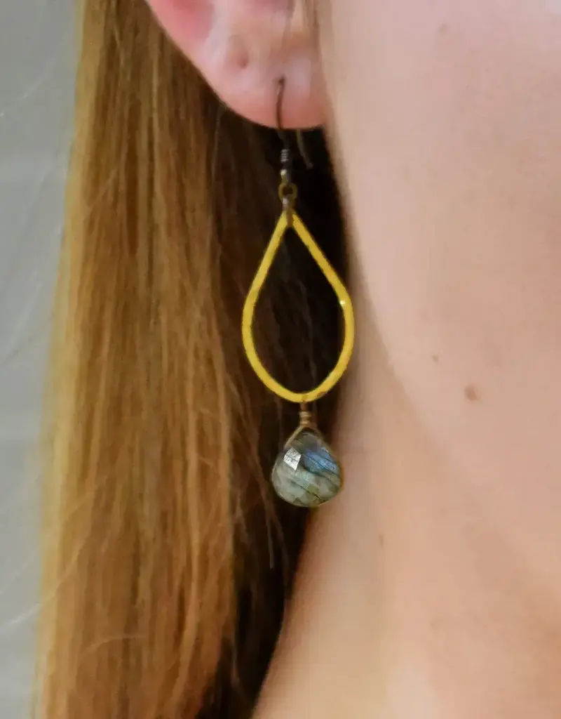 Edgy Petal Labradorite Hammered Teardrop Earrings