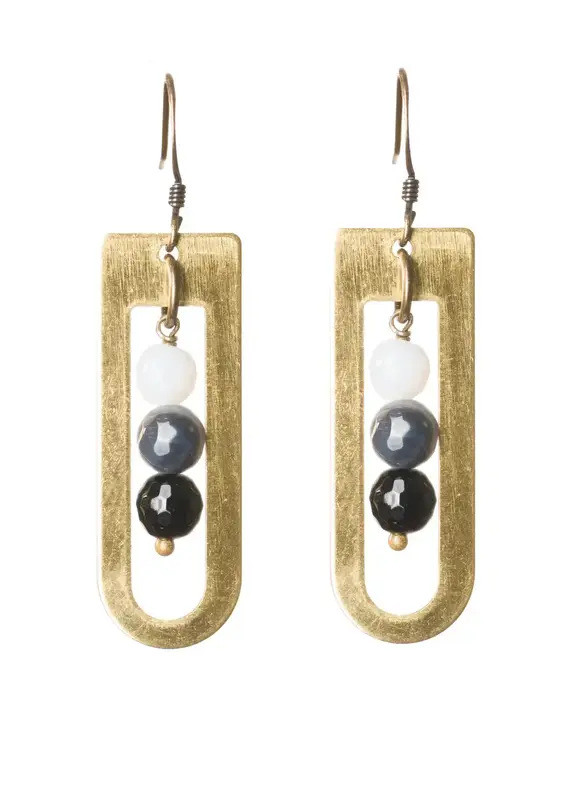 Edgy Petal Onyx Cream and Gray Modern Earrings
