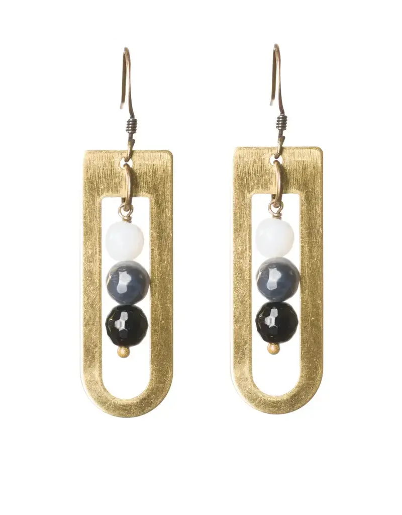 Edgy Petal Onyx Cream and Gray Modern Earrings