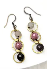 Edgy Petal Multicolored Triple Watermelon Tourmaline Circle Earrings