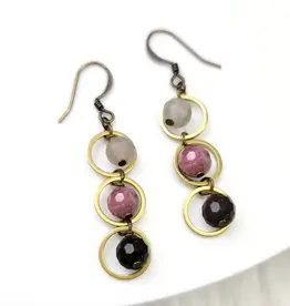 Edgy Petal Multicolored Triple Watermelon Tourmaline Circle Earrings