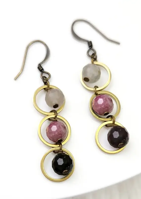 Edgy Petal Multicolored Triple Watermelon Tourmaline Circle Earrings