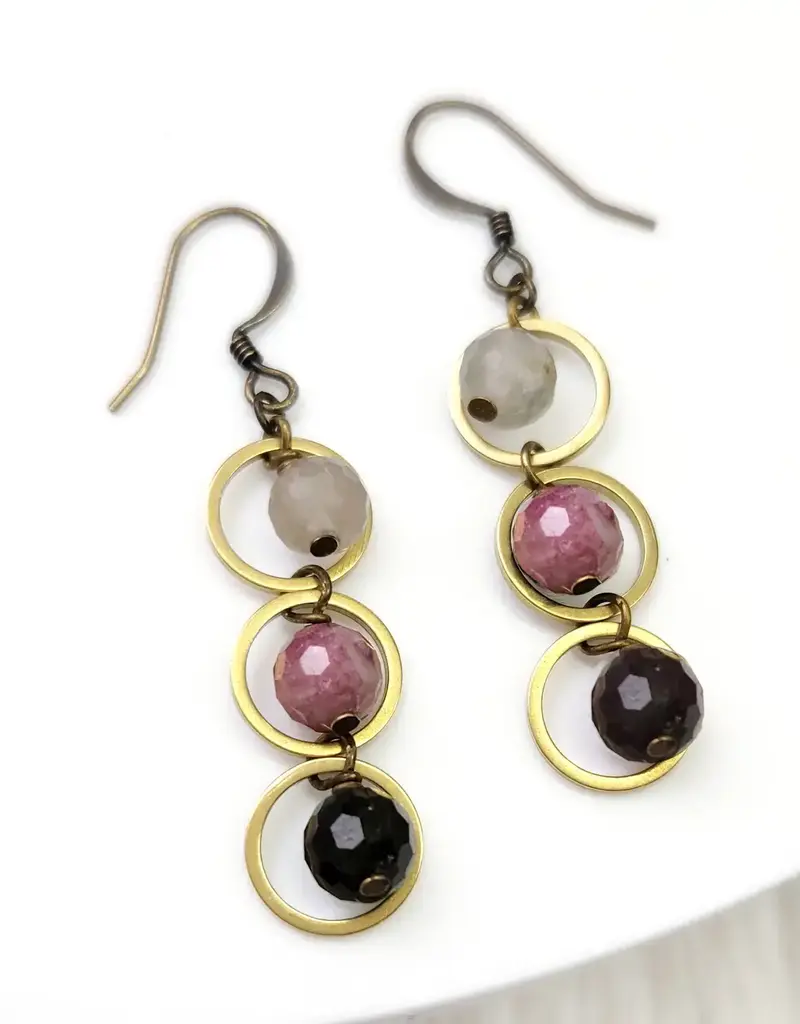Edgy Petal Multicolored Triple Watermelon Tourmaline Circle Earrings
