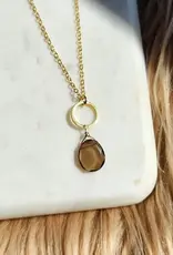 Edgy Petal Smoky Quartz Flat Nugget Gold Plated Small Circle Necklace