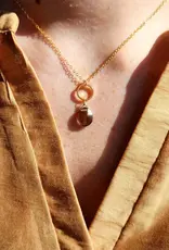 Edgy Petal Smoky Quartz Flat Nugget Gold Plated Small Circle Necklace
