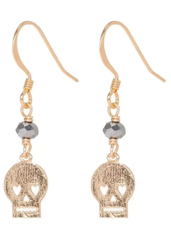 Edgy Petal Soft Goth Skull Silver Crystal Charm Earrings