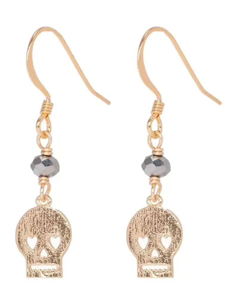 Edgy Petal Soft Goth Skull Silver Crystal Charm Earrings