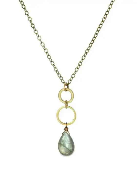 Edgy Petal Labradorite Dainty Double Circle Necklace