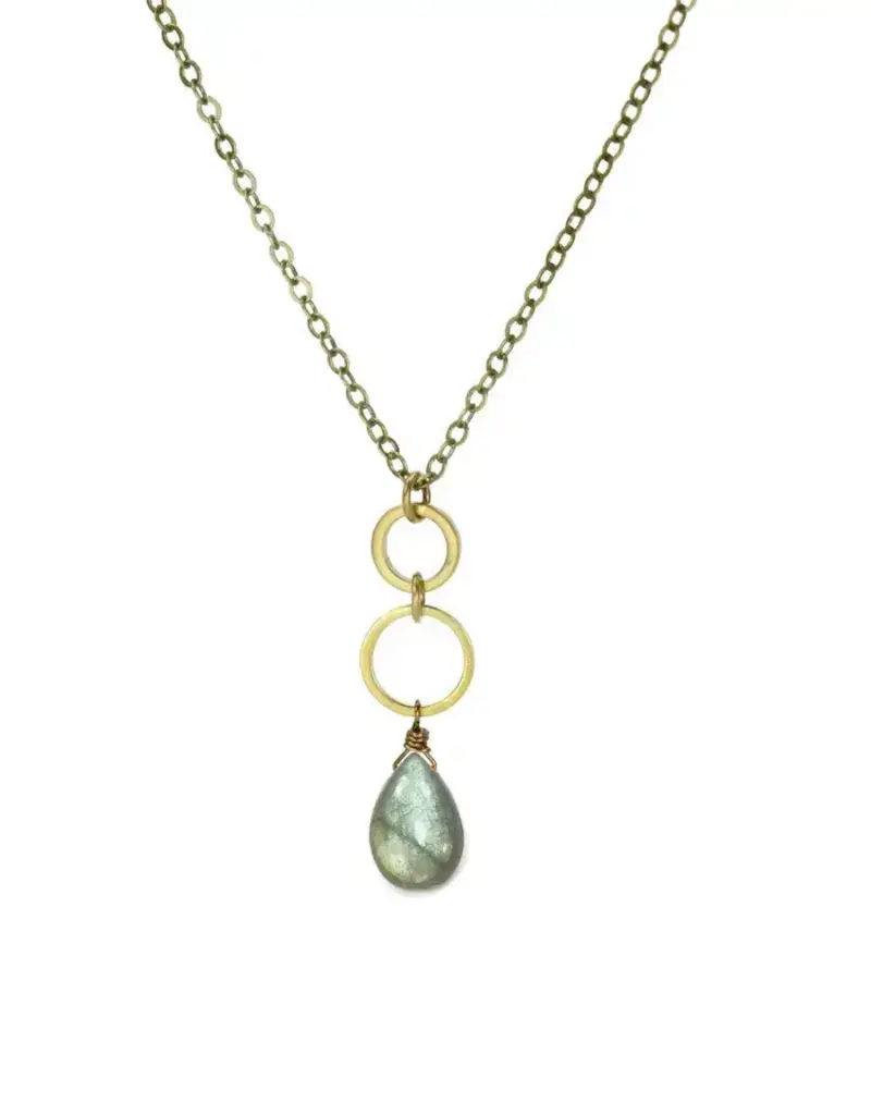 Edgy Petal Labradorite Dainty Double Circle Necklace