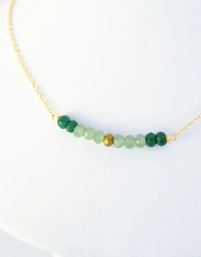 Edgy Petal Multi Green and Gold Arc Necklace