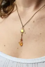 Edgy Petal Brass Sun Charm Y Chain Necklace